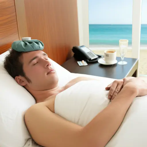 他在我们度假时得了流感。