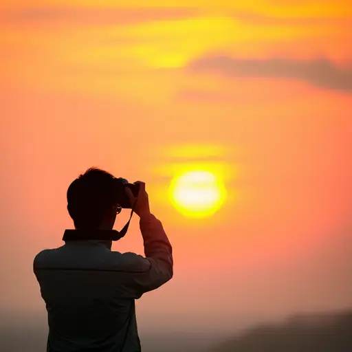 他拍了一张美丽的日出照片。