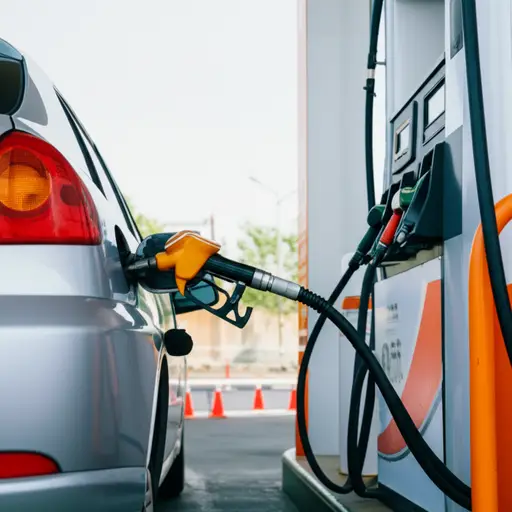 我们在加油站给车加满了油。