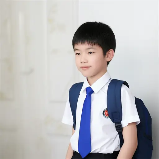 他穿好衣服准备去上学。