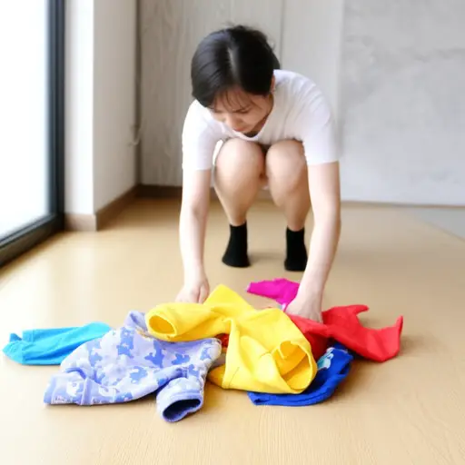 我捡起了散落在地板上的孩子们的衣服。