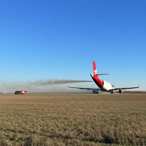 由于发动机故障，飞机不得不进行紧急迫降。
