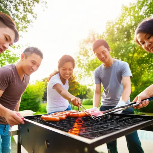 我们夏天经常烧烤香肠。