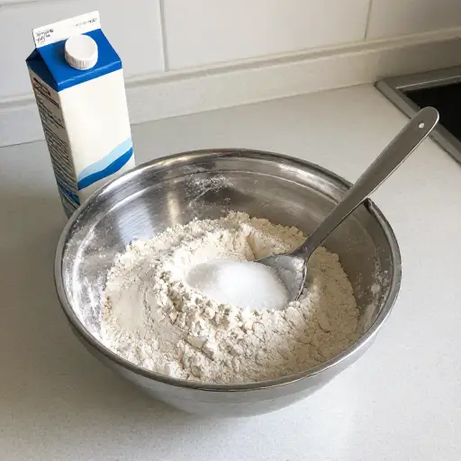 在加入牛奶之前，你把所有干配料混合在一起。
