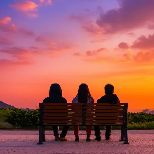 我和肯和奥尔加坐在一起看太阳下山。