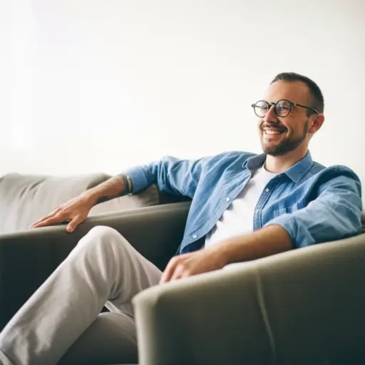 我当时正舒适地坐在沙发上。