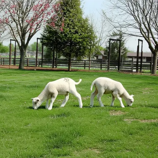 春天时，农场有几只新生的羔羊。