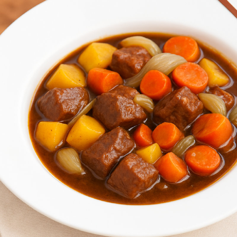 这道菜的配料包括牛肉，土豆，胡萝卜，洋葱等。