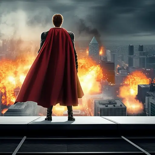 在电影中，英雄冒着生命危险从危险中拯救城市。