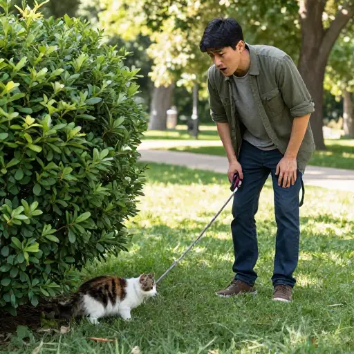 一个遛狗的人在公园里发现了一只走失的小猫。