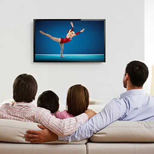 我们看电视上的体操比赛吧。