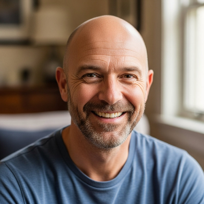 在多年脱发后，他终于接受了自己是光头。