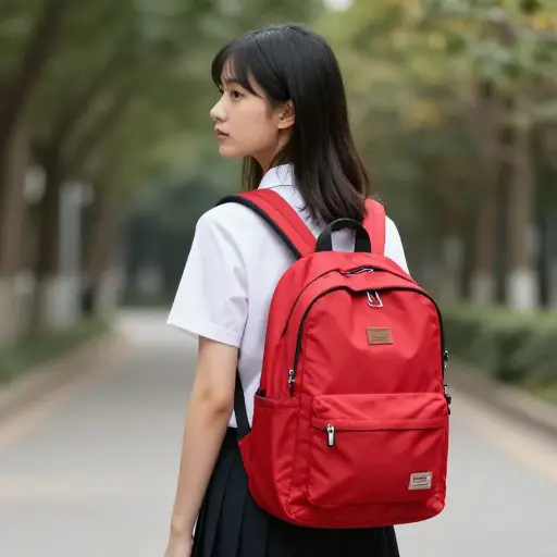 这个红色的书包是她的。