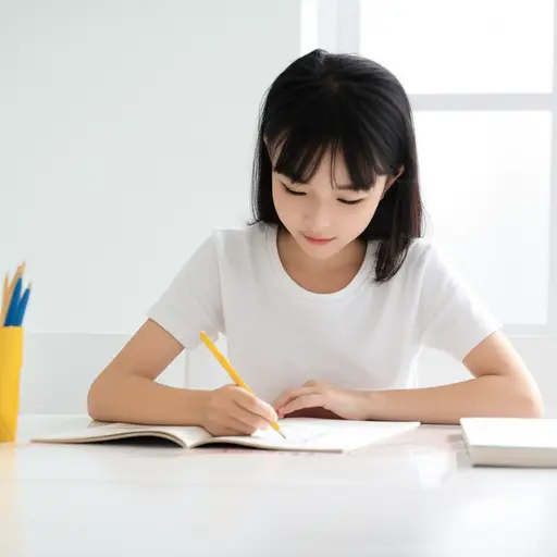 她正在做她的作业。