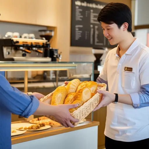 他把新鲜面包送到当地的咖啡馆。