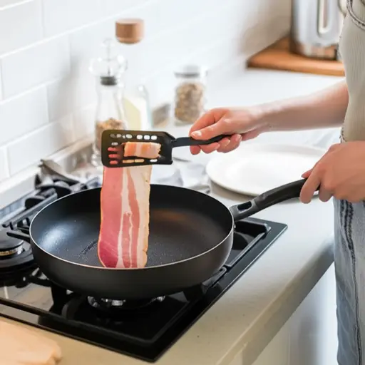 她早餐煎了一片培根。