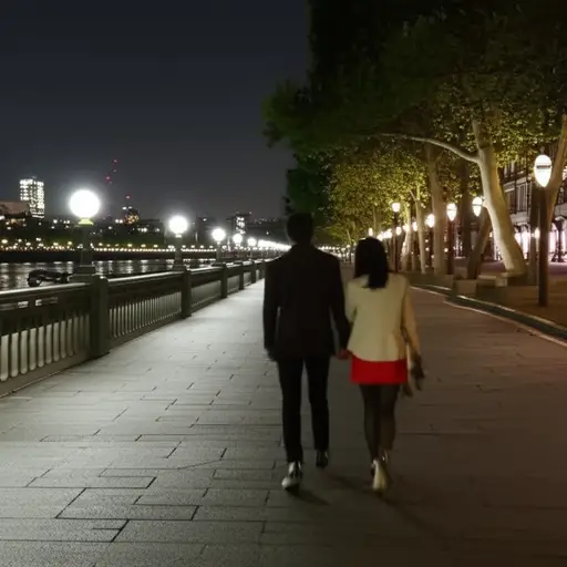 昨晚，我们沿着泰晤士河散步。