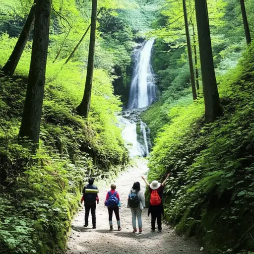 在森林里长途跋涉后，我们终于看到了瀑布。