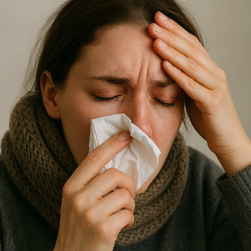 症状是流泪、流鼻涕、头疼和咳嗽。