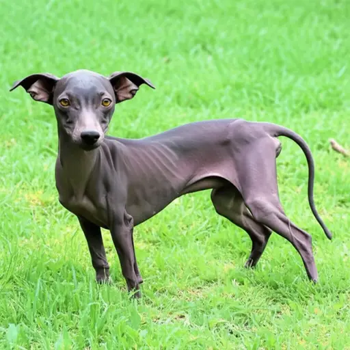 这只狗身体瘦削，腿短。