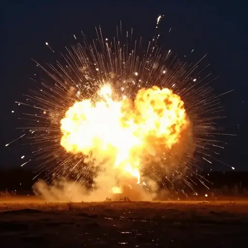 炸弹爆炸，发出一道黄色的闪光。