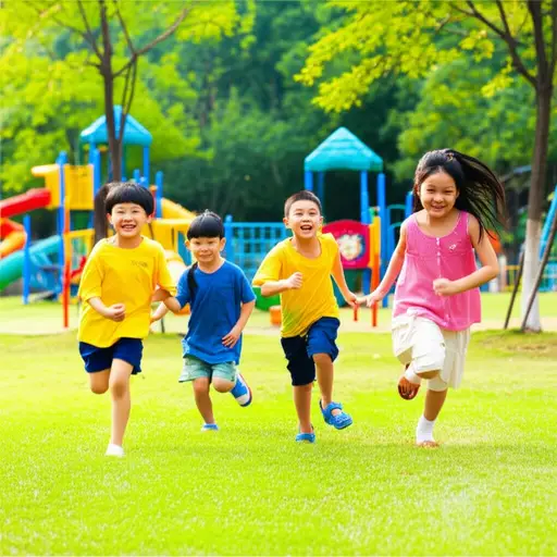 孩子们在公园里跑来跑去。