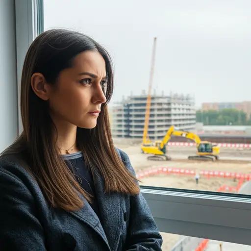 她对隔壁建筑工地持续不断的噪音感到非常恼火。