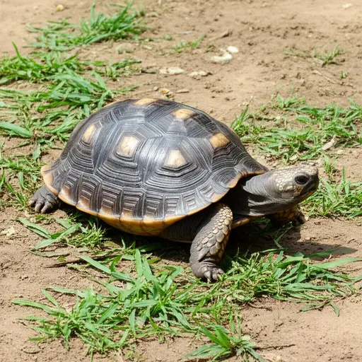 乌龟在地上慢慢地爬。