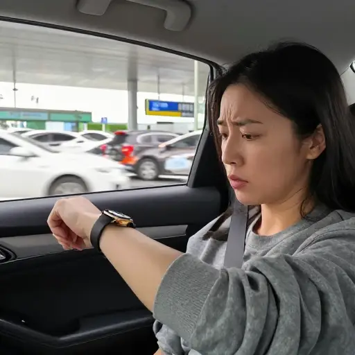 她遇上了交通堵塞，错过了航班。