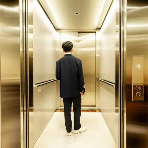 乘电梯到四楼。