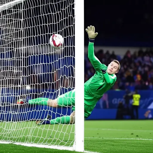 球打在了门柱上，没有进球。