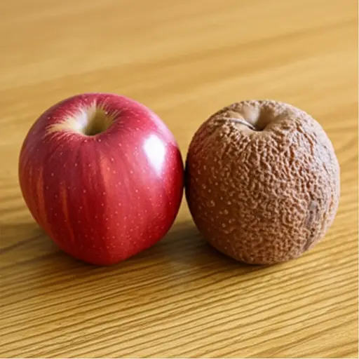 这个苹果是好的，但另一个坏了。