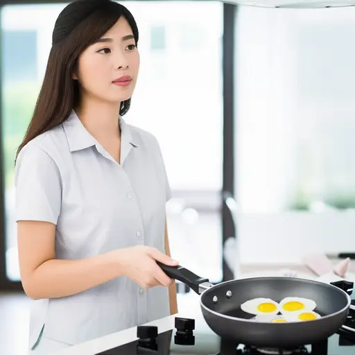 她正在煎一些鸡蛋作早餐时门铃响了。