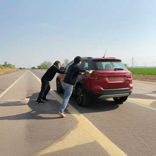 我们的车抛锚了，我们不得不把它推到路边。