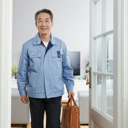 我爸爸下班后回家。