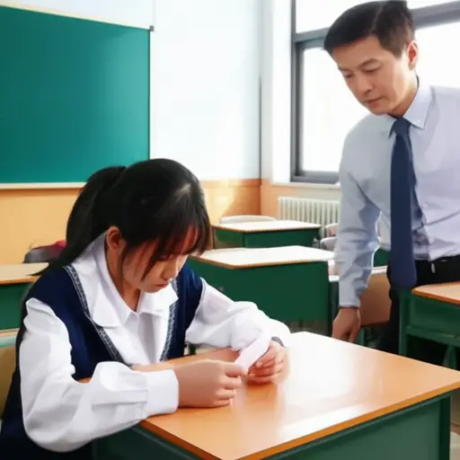 她被发现在考试中作弊。