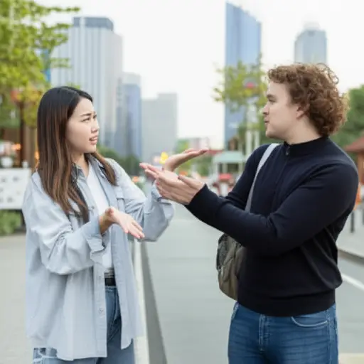 由于不会说这种语言，他用手势沟通。