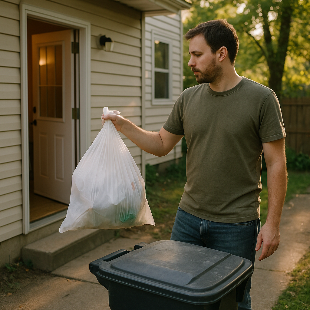 请在晚饭前把垃圾拿出去。