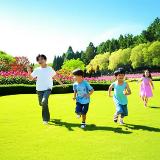 孩子们在花园里玩耍。