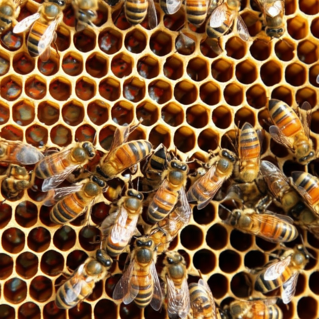 蜜蜂们在蜂巢中储存蜂蜜。