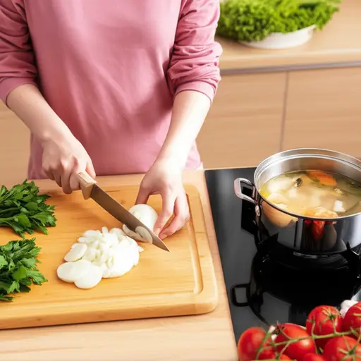 妈妈用新鲜洋葱做了一道美味的汤。