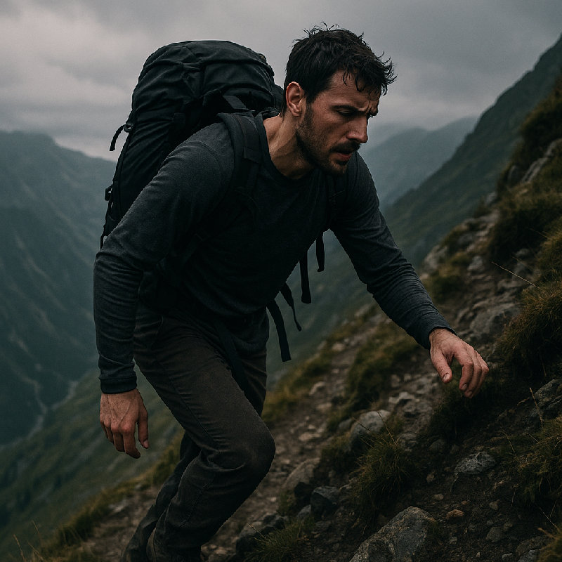 徒步后，他腿部的关节感到僵硬和疼痛。