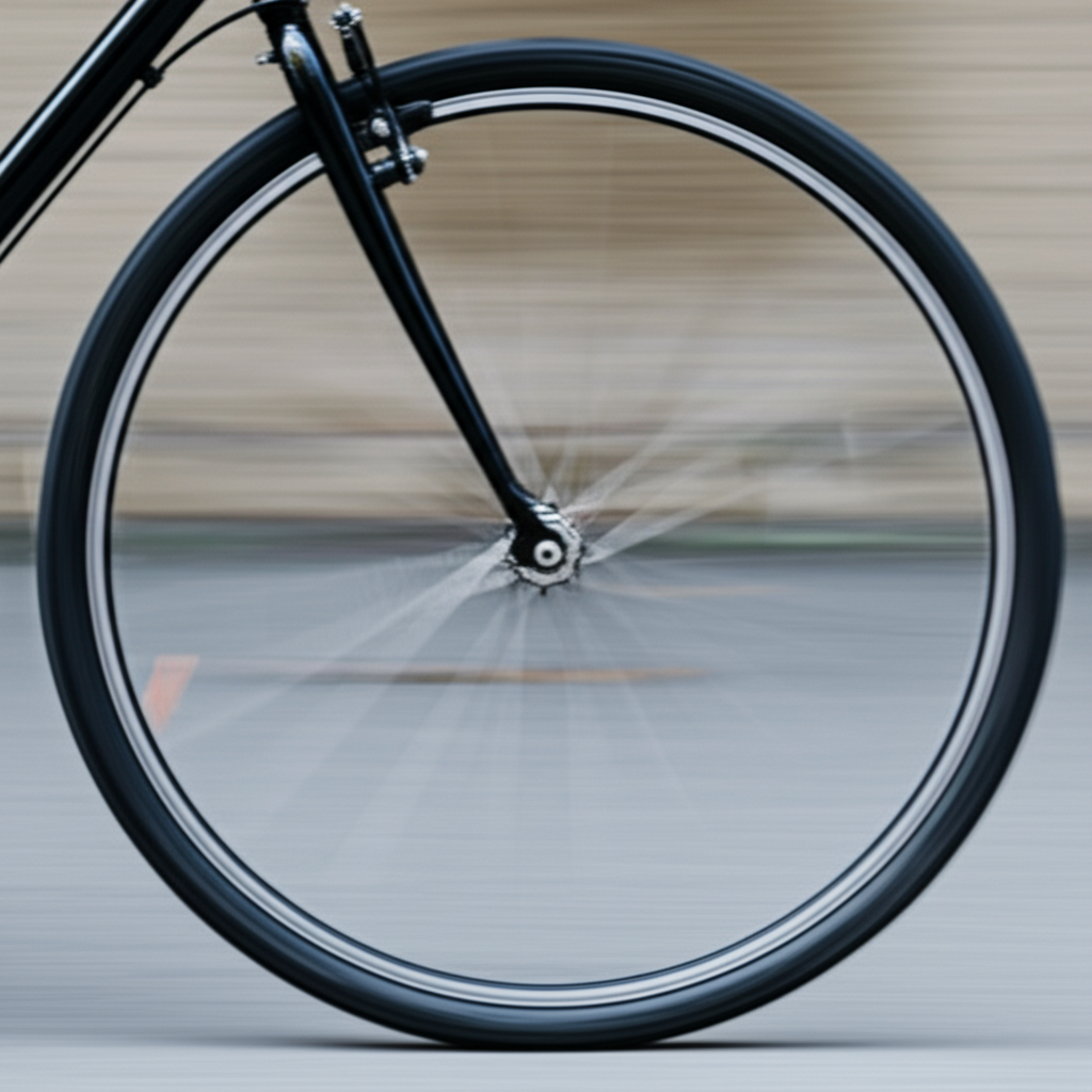 自行车轮子飞速旋转。