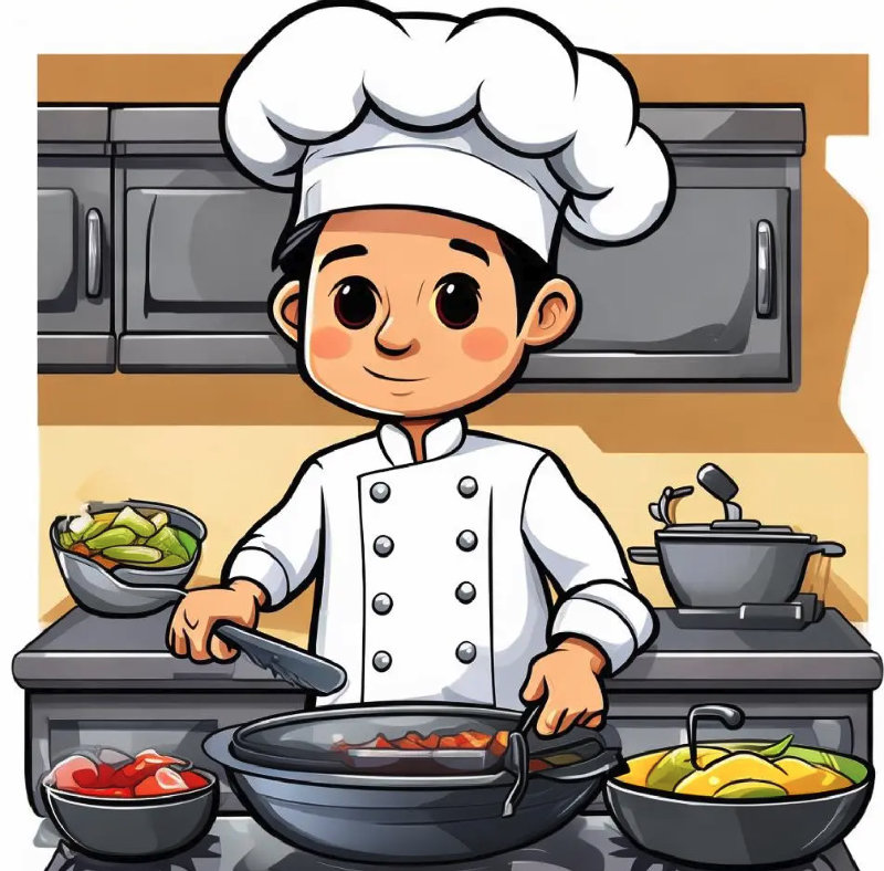 你爸爸的工作是什么？他是一个厨师。