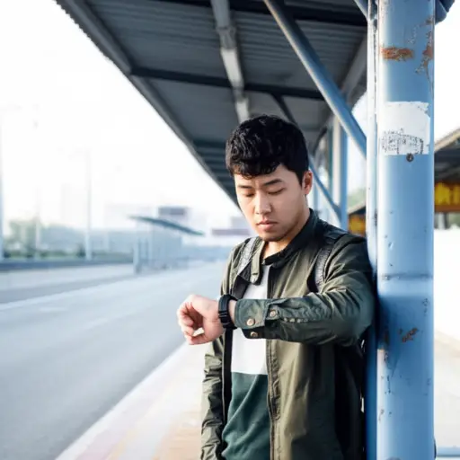 他厌倦了等公交车。