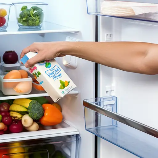 他用完后把牛奶放回了冰箱。