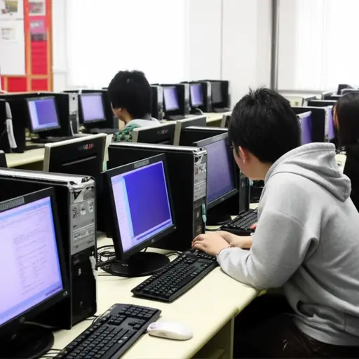 学生们正在计算机实验室里工作。