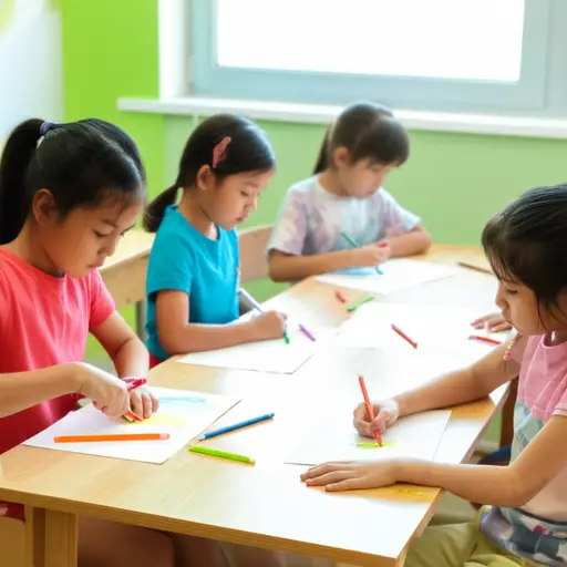 孩子们在学校画画。