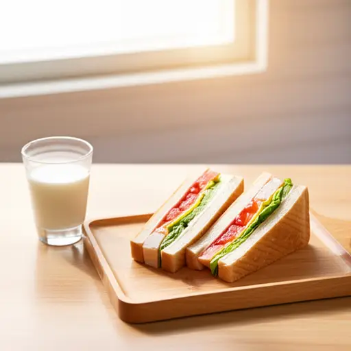 我早餐吃了一个三明治。