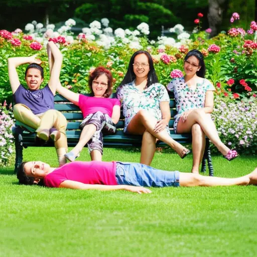 我们坐在花园里晒太阳。